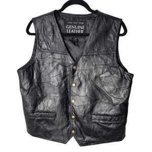 Italian Stone Design Geniune Leather Mens Sz M Black Solid Cowboy Biker Vest